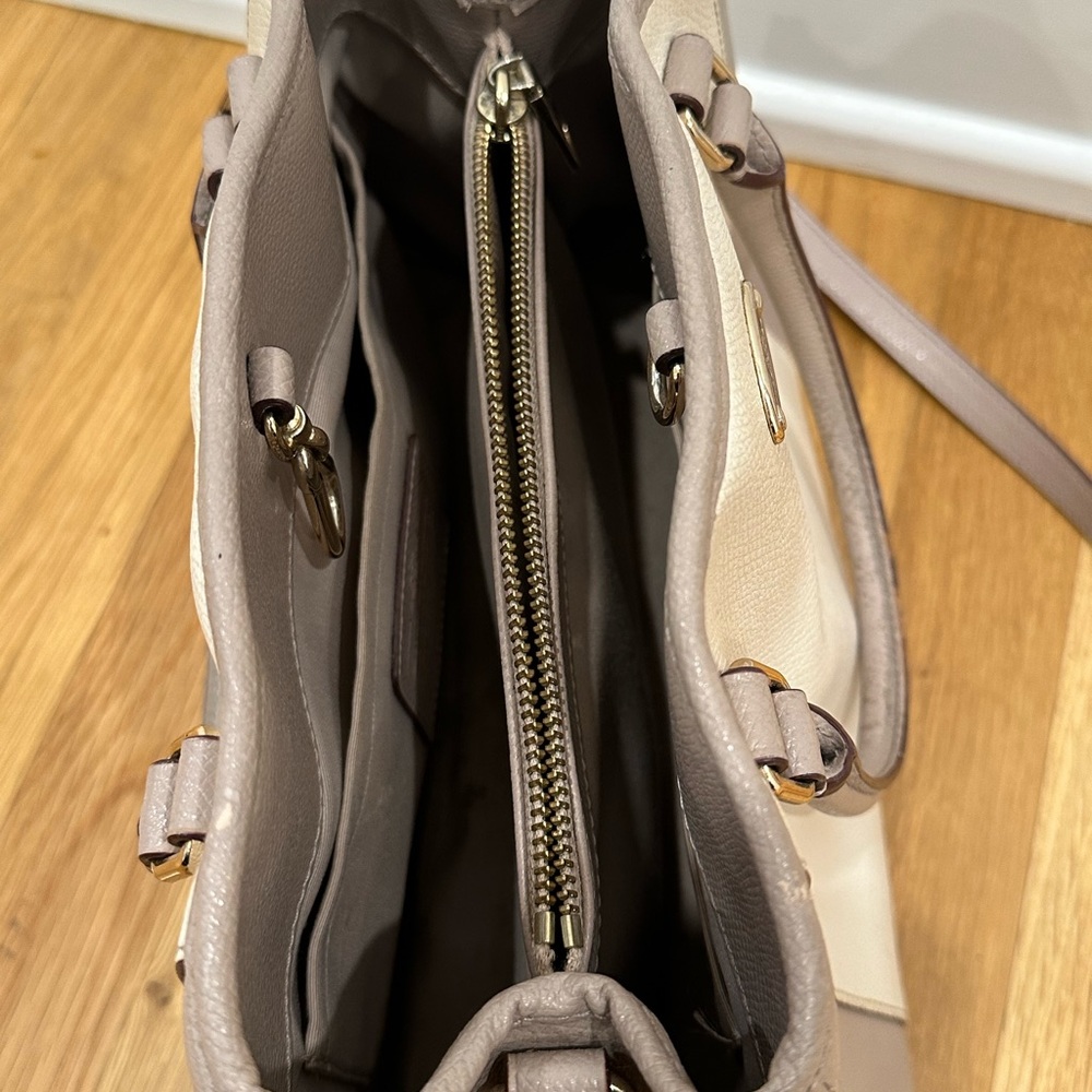 Coach Margot Beige Color Block Two-Tone Leather Satchel Shoulder Bag - Picture 7 of 16